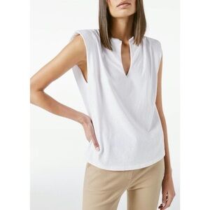 FRAME | Padded Shoulder V-Neck Tee White T-Shirt‎ X Small Sleeveless boxy